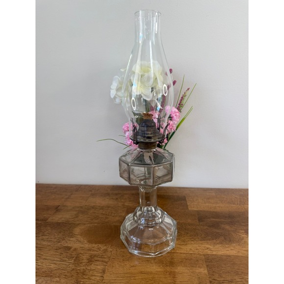 Other - Vintage Grand Rapids Flame Light Pressed Glass Oil Lamp UV Reactive Farmhouse
